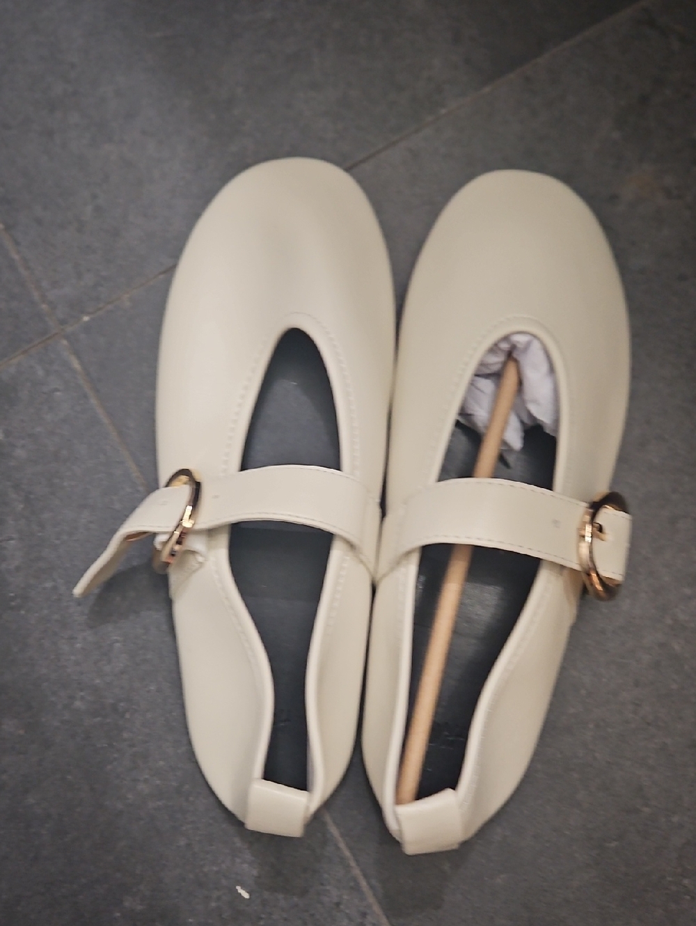 H&M Cream Mary Jane Flats with Gold Buckle Detail